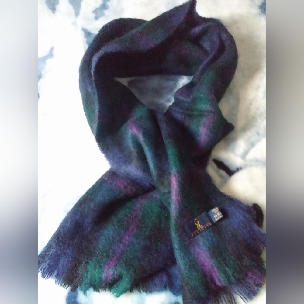 Luxurious Mohair Green and Purple Tartan Scarf